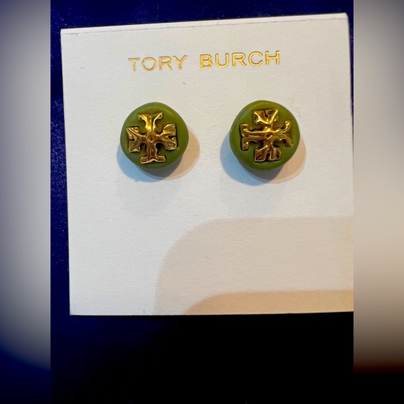 NWT Tory Burch Roxanne Button Earring, Lime color with Gold accents, Fall ‘23 - Picture 1 of 3
